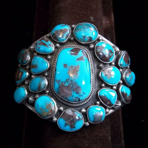 Navajo cluster bracelet with rough turquoise stones