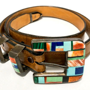 Colorful gemstone belt made by Navajo artist Yellow Horsse